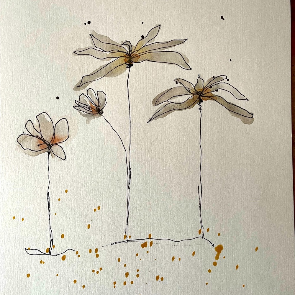 Original watercolor painting abstract flowers